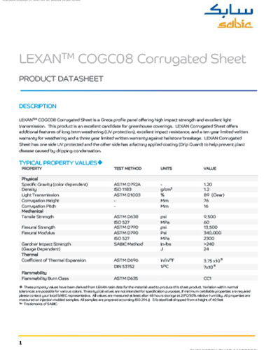 Lexan Greca Corrugated Sheet - General Product Datasheet