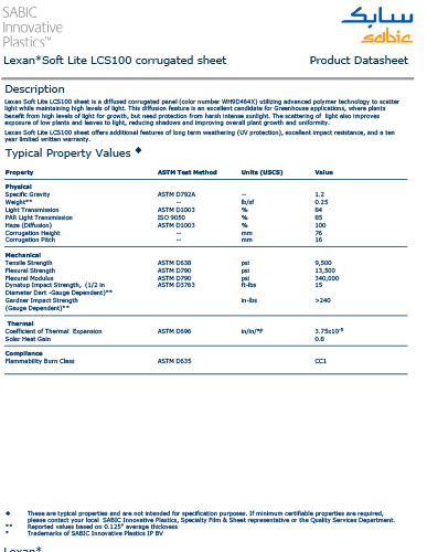 Lexan Softlite Corrugated Product Data Sheet