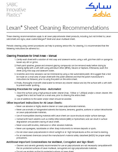 Lexan Sheet Cleaning Recommendations