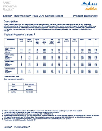 Lexan Thermoclear Plus 2UV Softlite Product Data Sheet