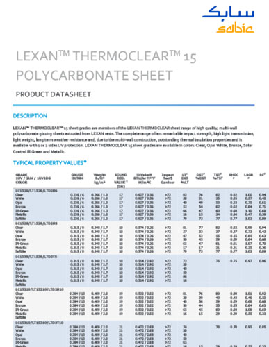 Lexan Thermoclear 15 Polycarbonate Product Data Sheet