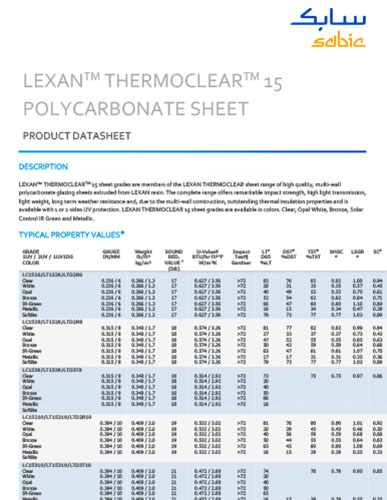Lexan Thermoclear 15 Polycarbonate Product Data Sheet