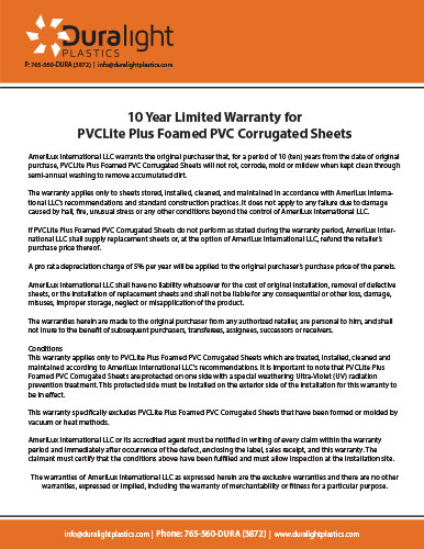 PVCLIte Plus Foamed PVC corrugated sheet warranty