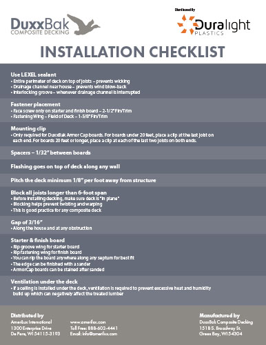 DuxxBak Installation Checklist Rev 4-1-25