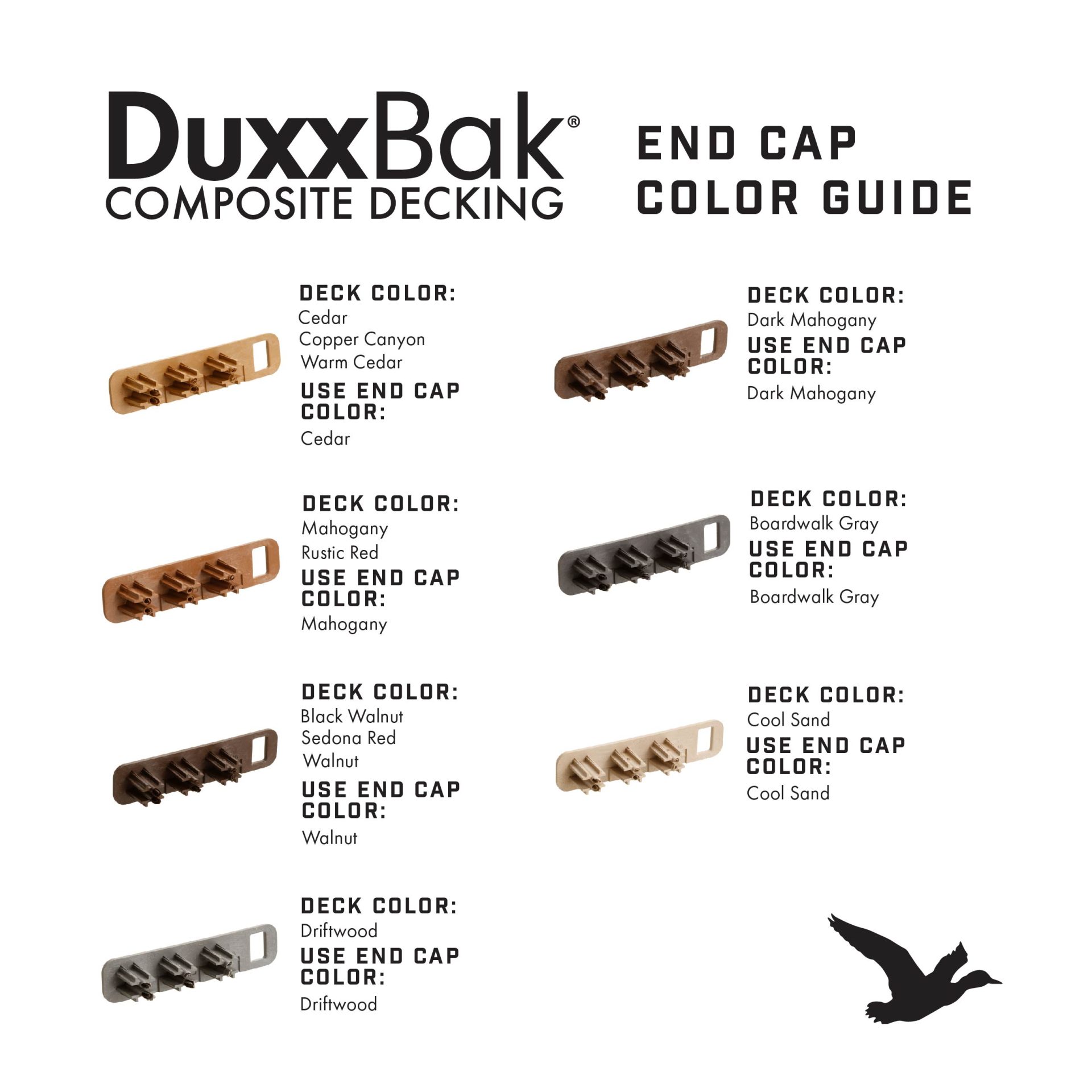 DuxxBak® Composite Decking - End Cap Color Guide