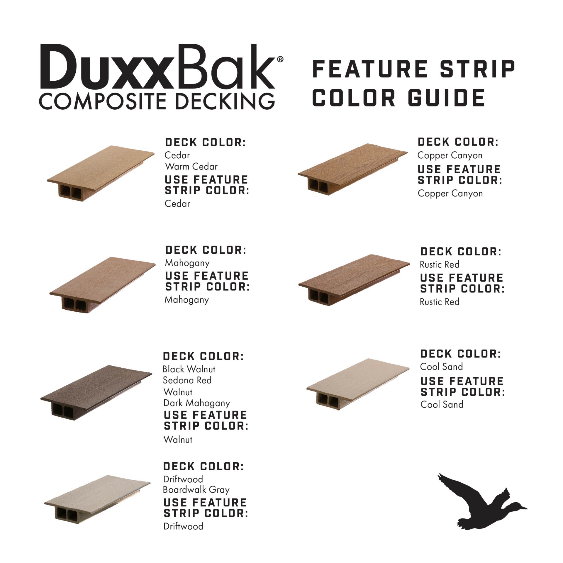 DuxxBak® Composite Decking - Feature Strip Color Guide