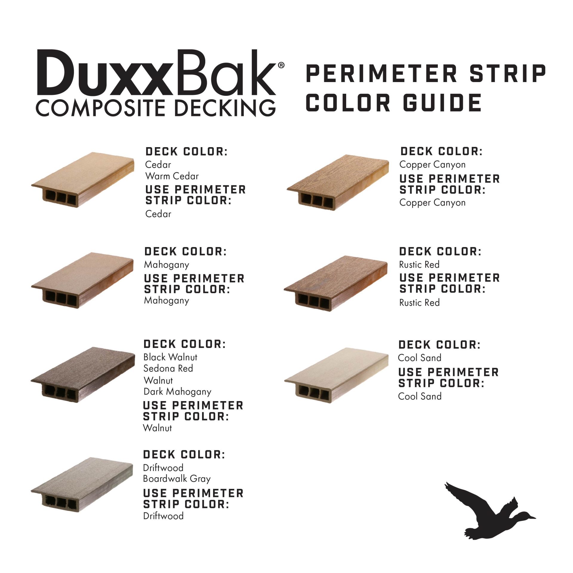 DuxxBak® Composite Decking - Perimeter Strip Color Guide