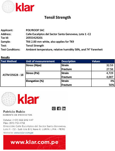 KLAR Tensil Strength Test