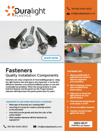 Polycarbonate and PVC Fastener Sell Sheet