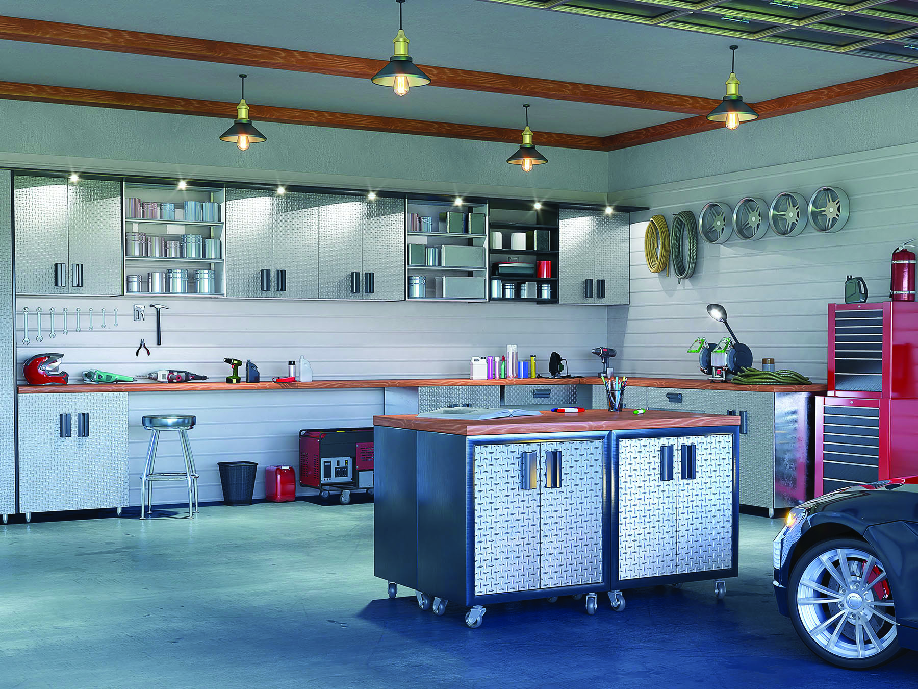 Modern garage interior. 3d illustration